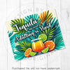 a card with a tropical drink on it