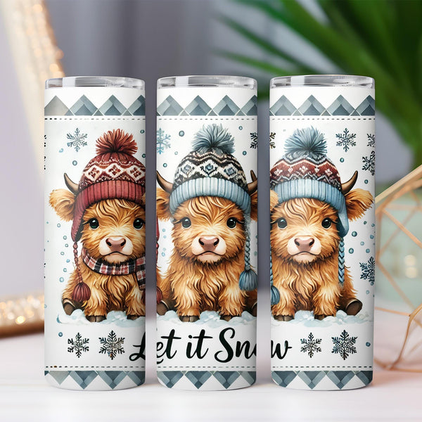 Christmas Baby Highland Cow Let It Snow 20oz Sublimation Tumbler Wrap PNG