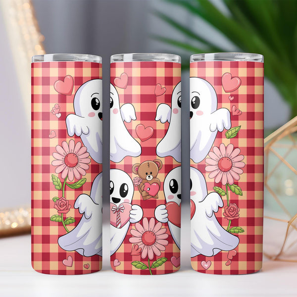 Valentine's Day Retro Ghosts and Teddy Bear 20oz Sublimation Tumbler Wrap PNG