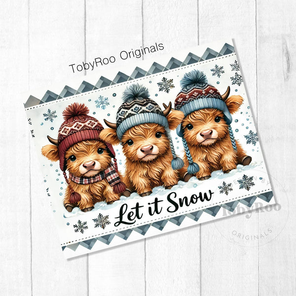 Christmas Baby Highland Cow Let It Snow 20oz Sublimation Tumbler Wrap PNG