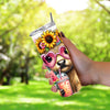 Highland Cow with Sunflower Crown & Iced Drink 20oz Tumbler Wrap PNG PNG