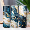 Blue, Gold Leaf & Marble Glam 20oz Sublimation Tumbler Wrap PNG