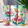 Watercolor Flamingos, Cute Beachy Summertime Vibes 20oz Sublimation Tumbler Wrap PNG