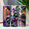 a couple of glasses that have a raccoon on them