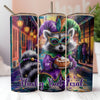 a picture of a raccoon wearing a mardi gras mask